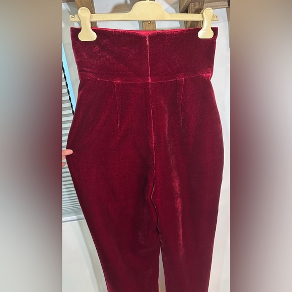 NWT Rasario Silk Velvet High Waisted Trouser Pants Burgundy FR 40 (US 6) - Picture 9 of 14